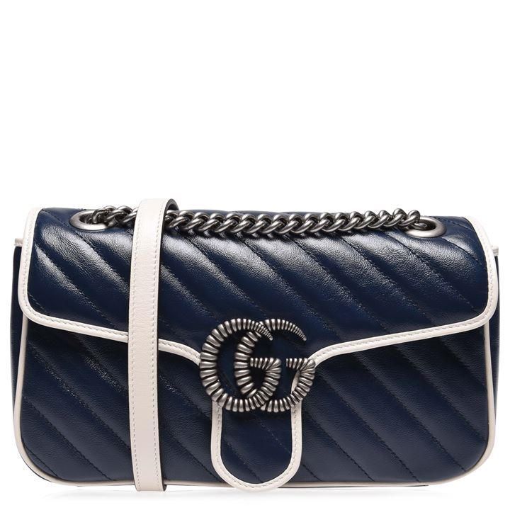 GUCCI Marmont 2.0 Small Flap Over Shoulder Bag - Navy/Wht 4186