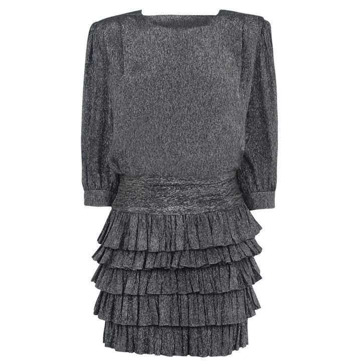 SAINT LAURENT Ruffle Skirt Dress - Noir/Agnt 1081