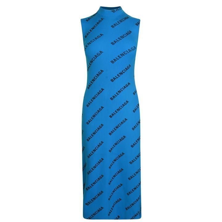 BALENCIAGA All Over Logo Wrap Dress - Turquoise3660