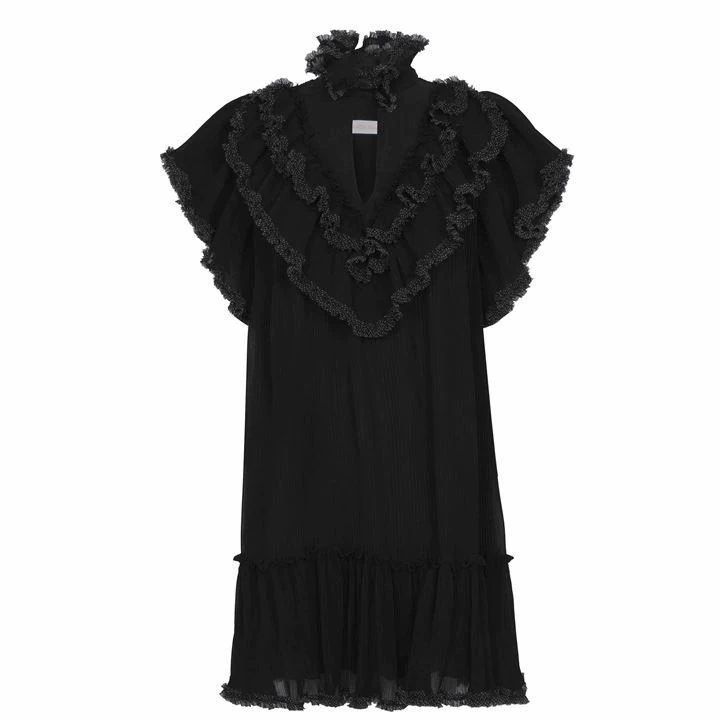 See By Chloe High Neck Ruffled Crepe Mini Dress - Black 001
