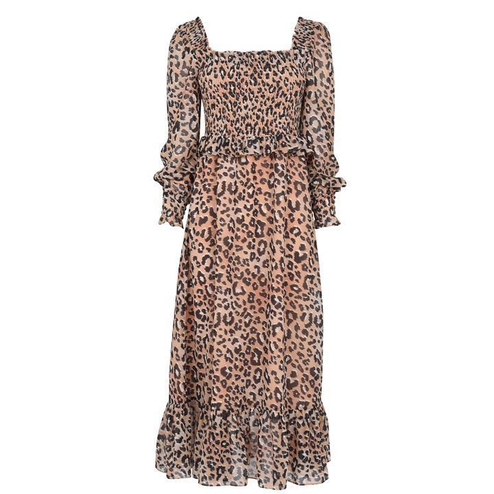 KITRI Lauren Animal Print Shirred Dress - Brown