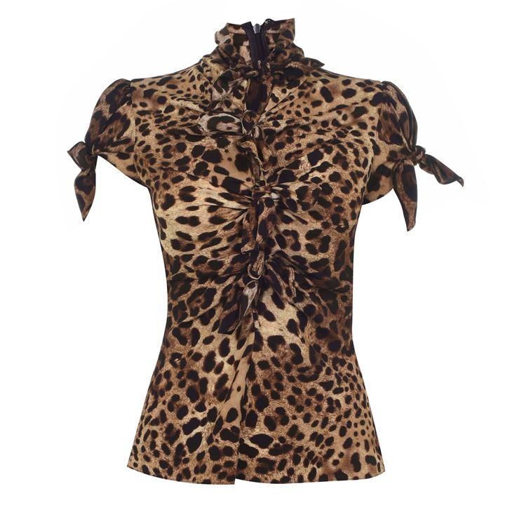 Dolce and Gabbana Leopard Tie Blouse - Brown