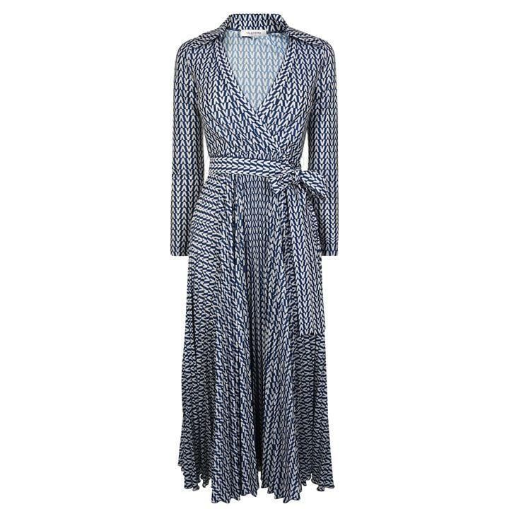 VALENTINO Optical Wrap Dress - Almond/Blue