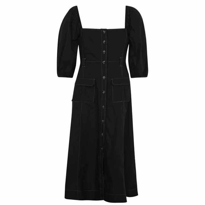 GANNI Cotton Poplin Dress - Black