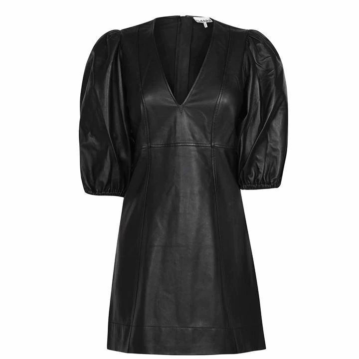 GANNI Mini Leather Dress - Black