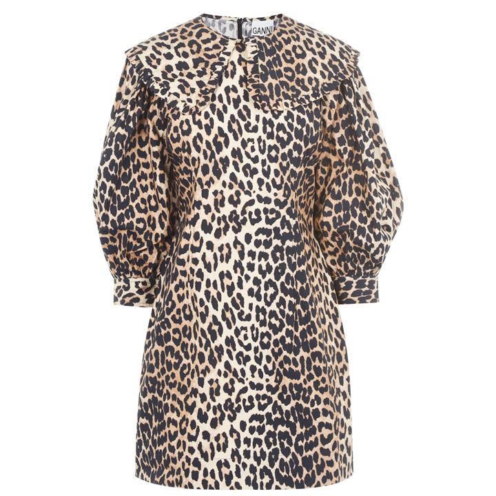 GANNI Leopard Print Poplin Mini Dress - Leo 943
