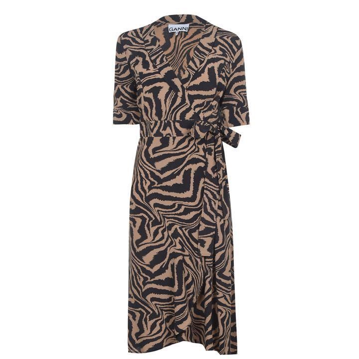 Ganni Ganni Zebra Wrap Dress Womens - Brown