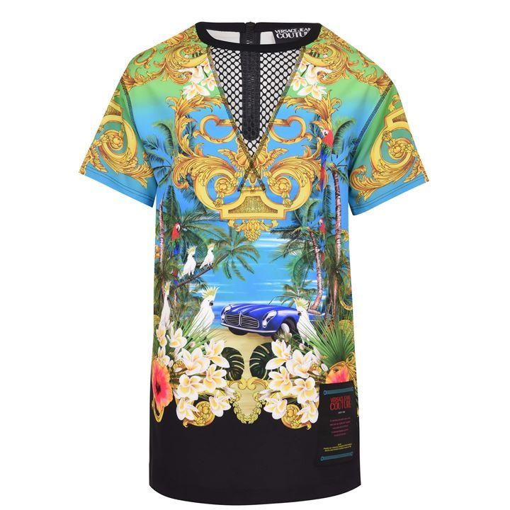 Versace Jungle Print Mesh T Shirt Dress - Multi