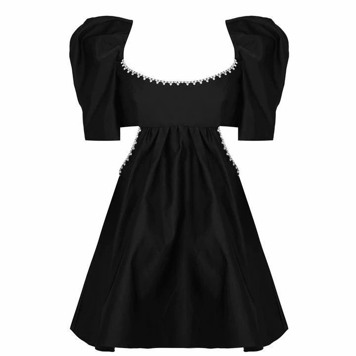 AREA Sculpted Sleeve Cutout Dress - Black