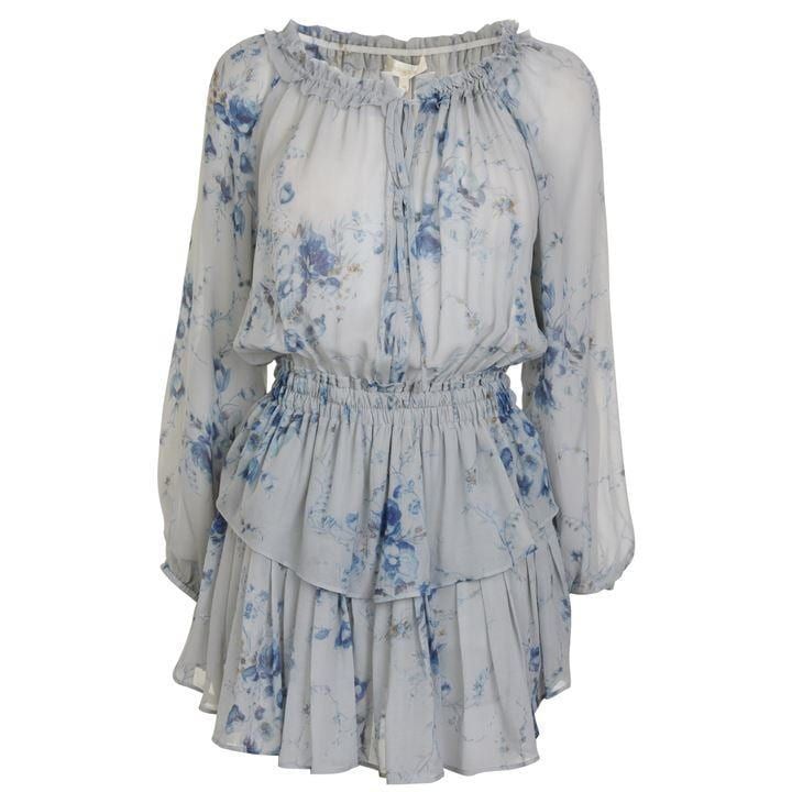 LOVESHACKFANCY Popover Floral Dress - Blue