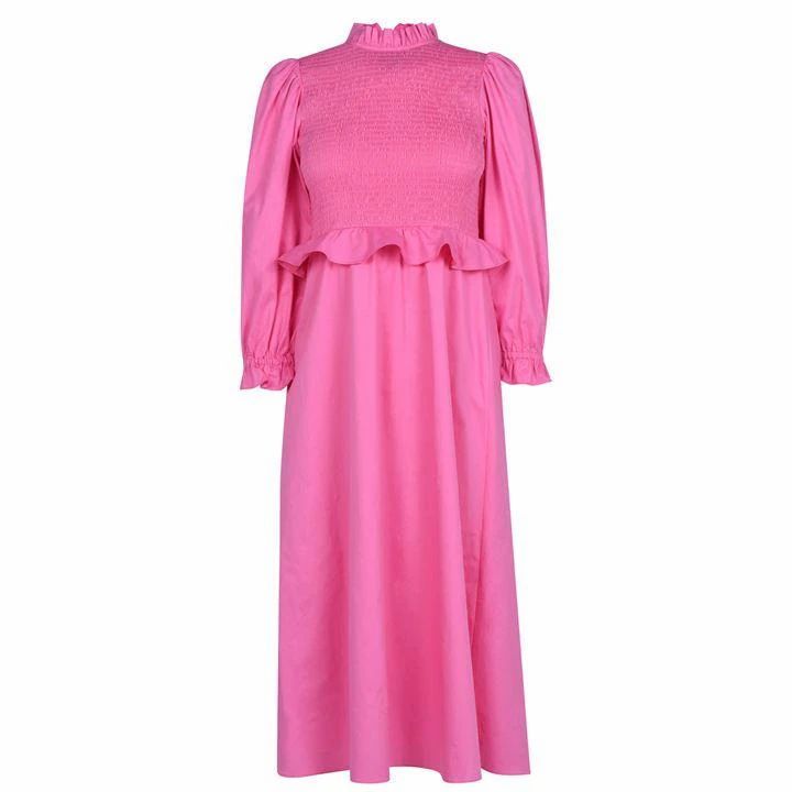 KITRI Marcia Pink Shirred Cotton Dress - Pink