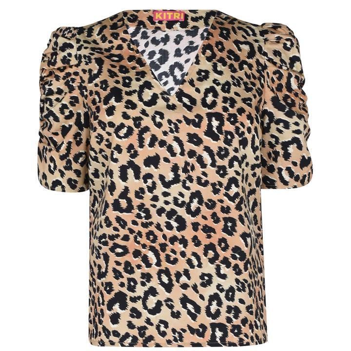 KITRI Ellen Leopard Print Cotton Top - Multi