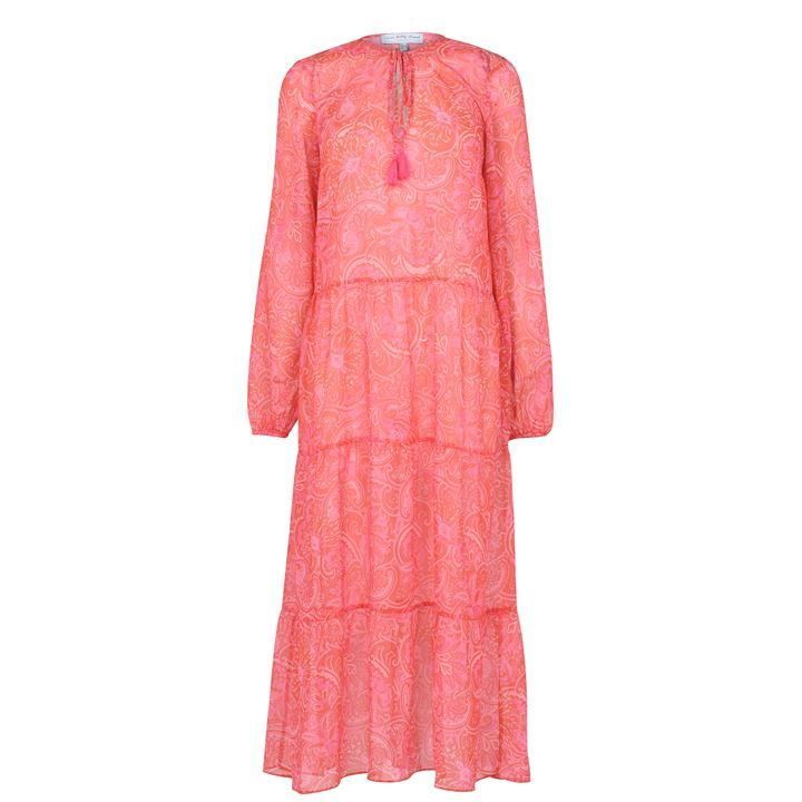 NEVER FULLY DRESSED Paisley Print Sheer Tiered Midi Dress - Pink