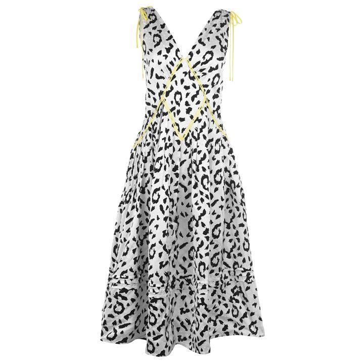 SELF PORTRAIT Leopard Print Midi Dress - Cream/Blk