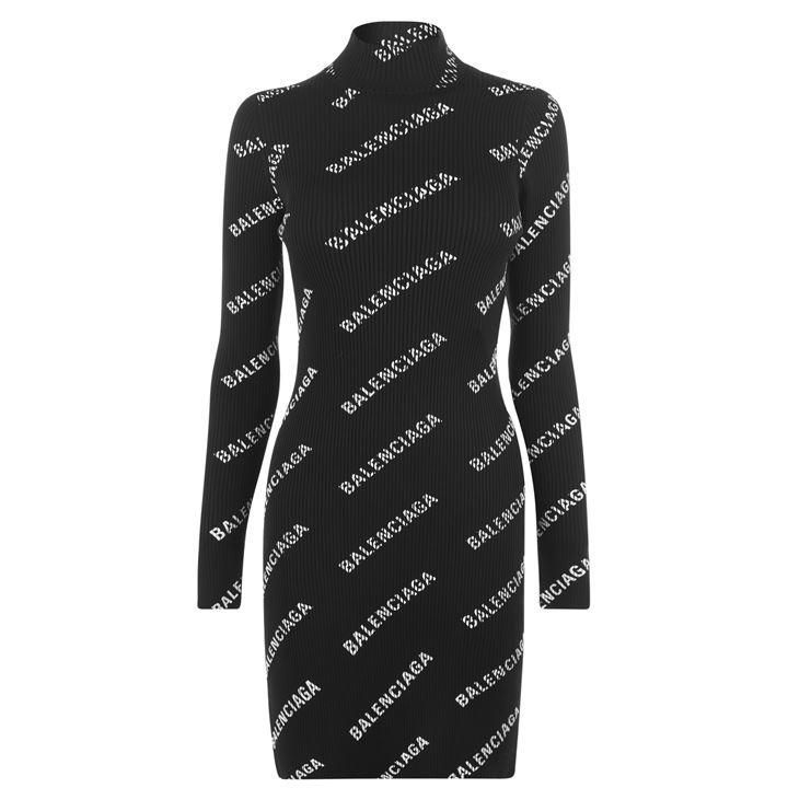 BALENCIAGA All Over Print Dress - Black