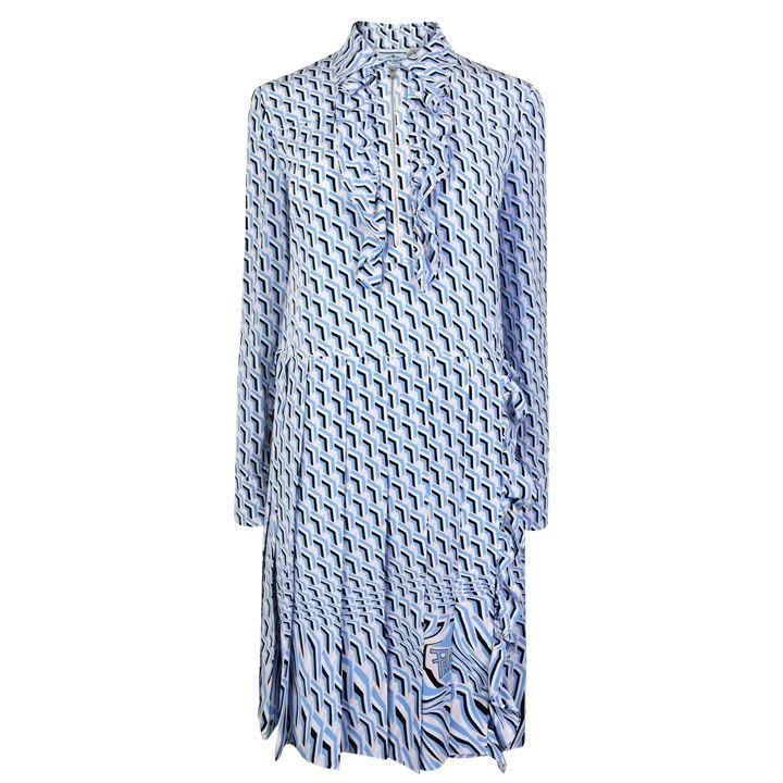 PRADA Ruffle Print Dress - Blue