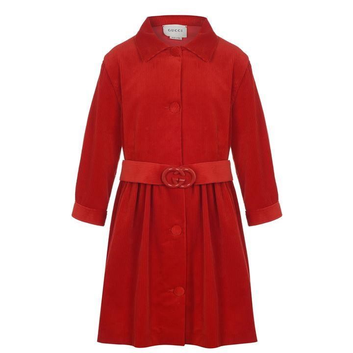 GUCCI Corduroy Belt Dress - Red