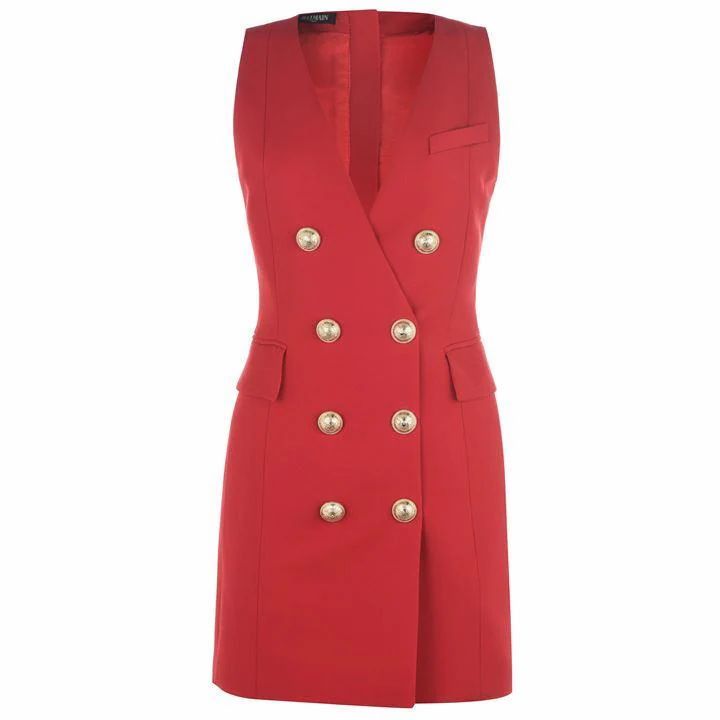 BALMAIN Sleeveless Button Dress - Red