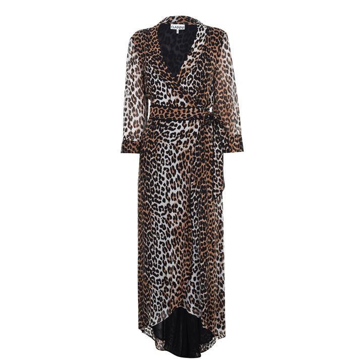 GANNI Leopard Wrap Dress - Multi