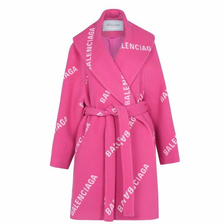 BALENCIAGA All Over Logo Wrap Coat - Pink