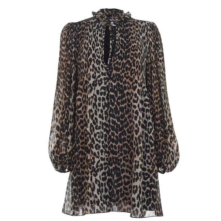 Ganni Ganni Leopard Print Dress - Brown