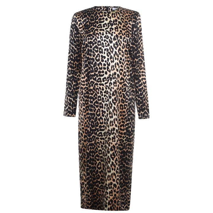 GANNI Silk Leopard Print Dress - Multi