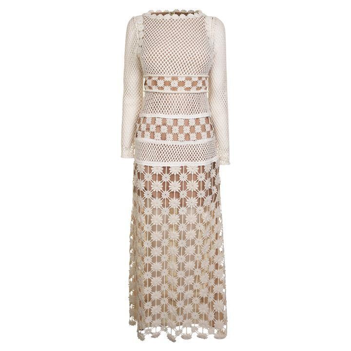 SELF PORTRAIT 3d Floral Crochet Lace Maxi Dress - ECRU