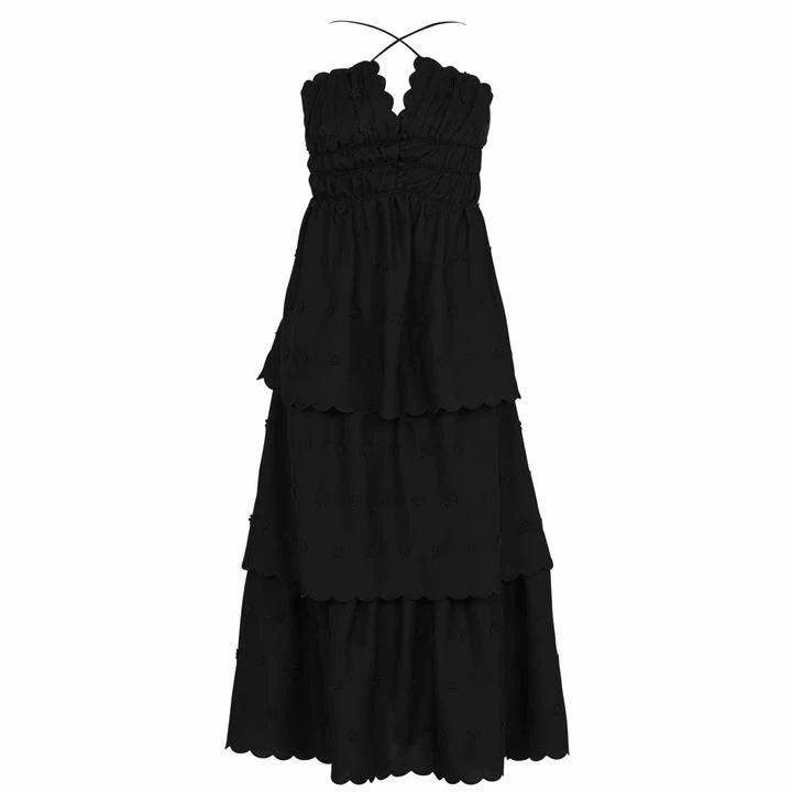 SELF PORTRAIT 3d Flower Tiered Midi Dress - Black