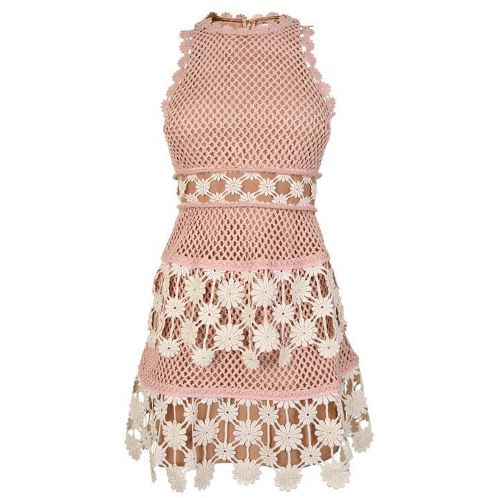 SELF PORTRAIT 3d Floral Crochet Lace Mini Dress - Pink