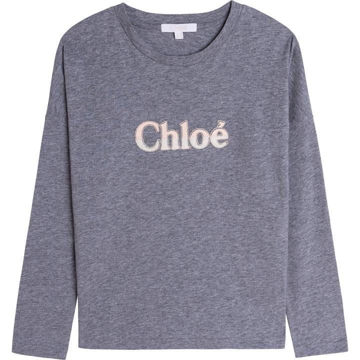CHLOE Logo Long Sleeve T Shirt - Grey