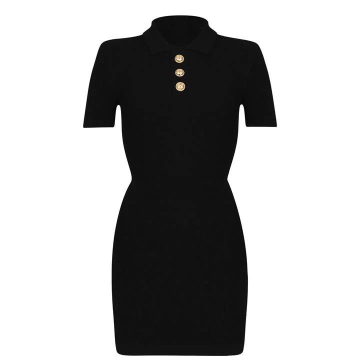 BALMAIN Knitted Polo Dress - Black