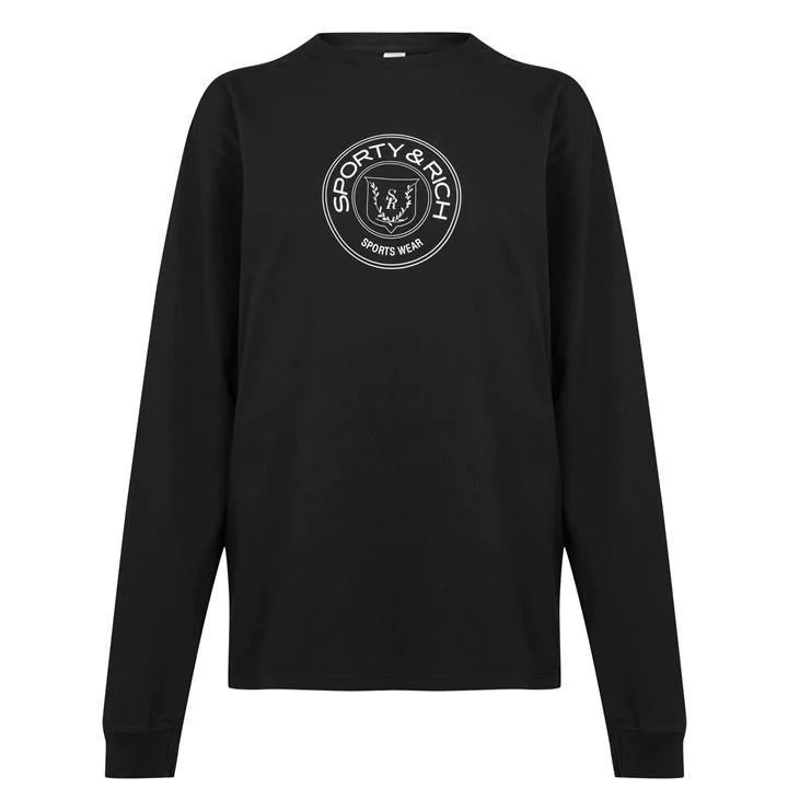 SPORTY AND RICH Monaco Long Sleeve T Shirt - Black