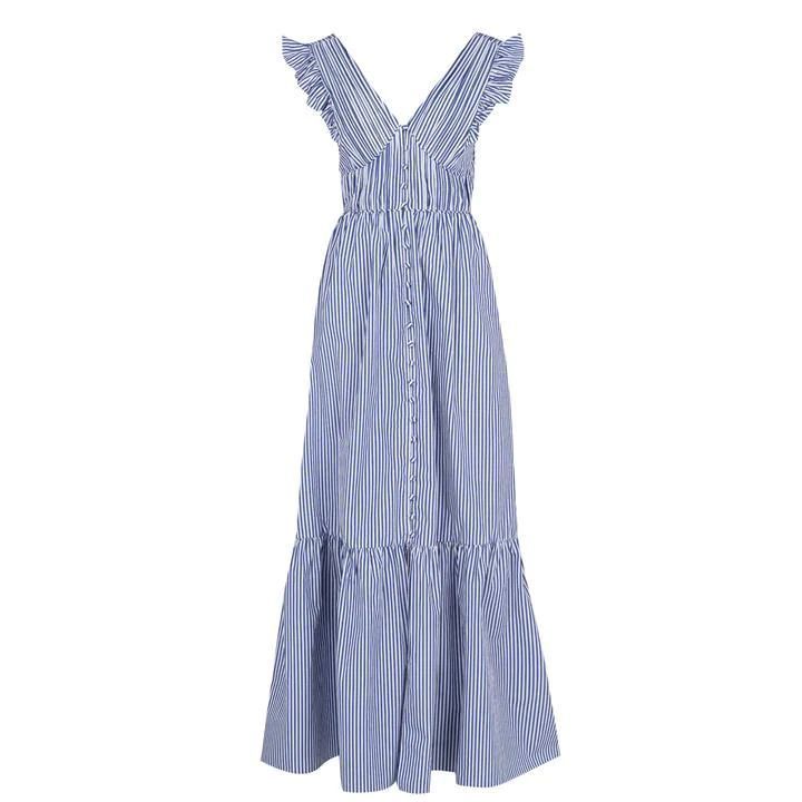 SELF PORTRAIT Stripe Cotton Maxi Dress - Blue