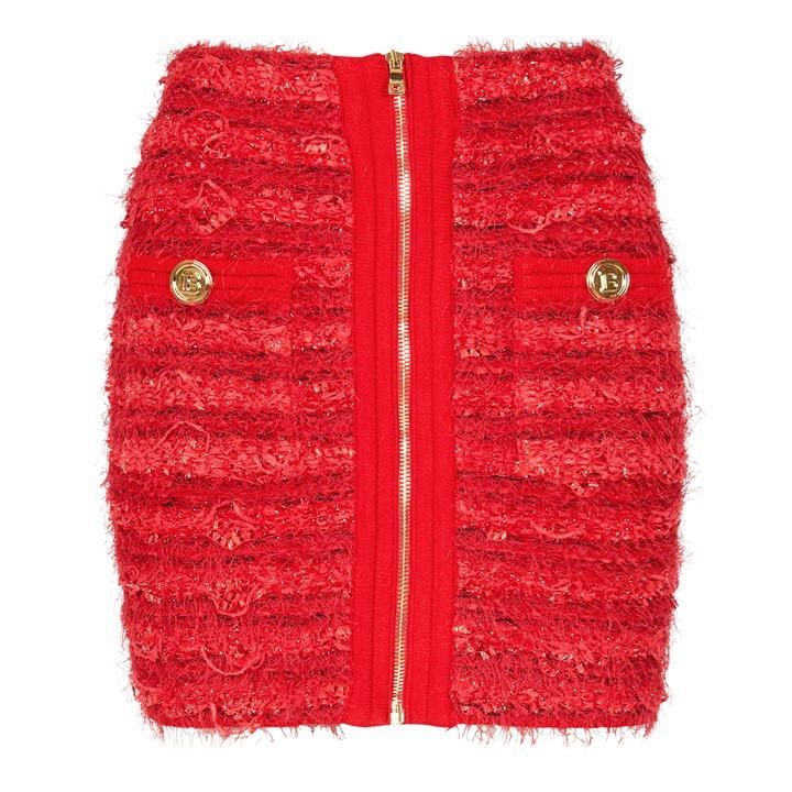BALMAIN Tweed Mini Skirt - Red