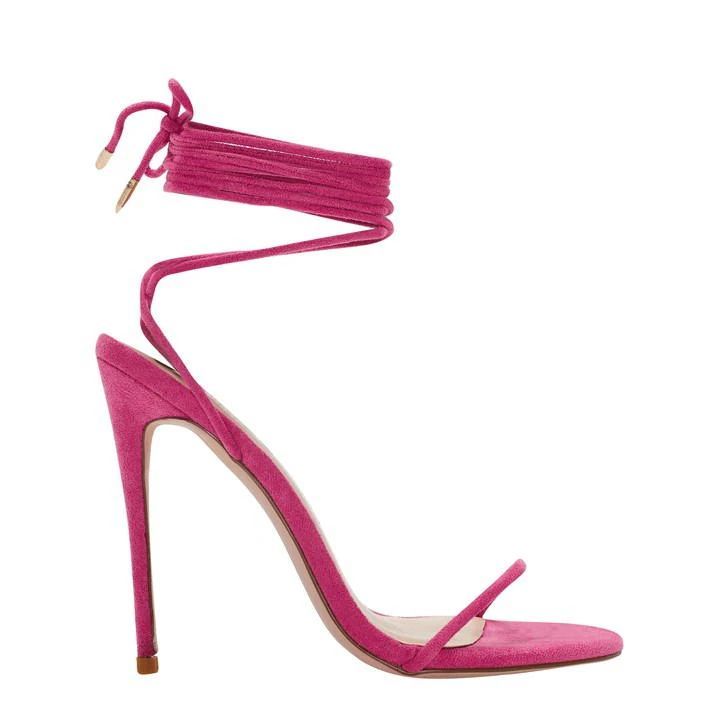 Barely There Lace Up Heels - Pink