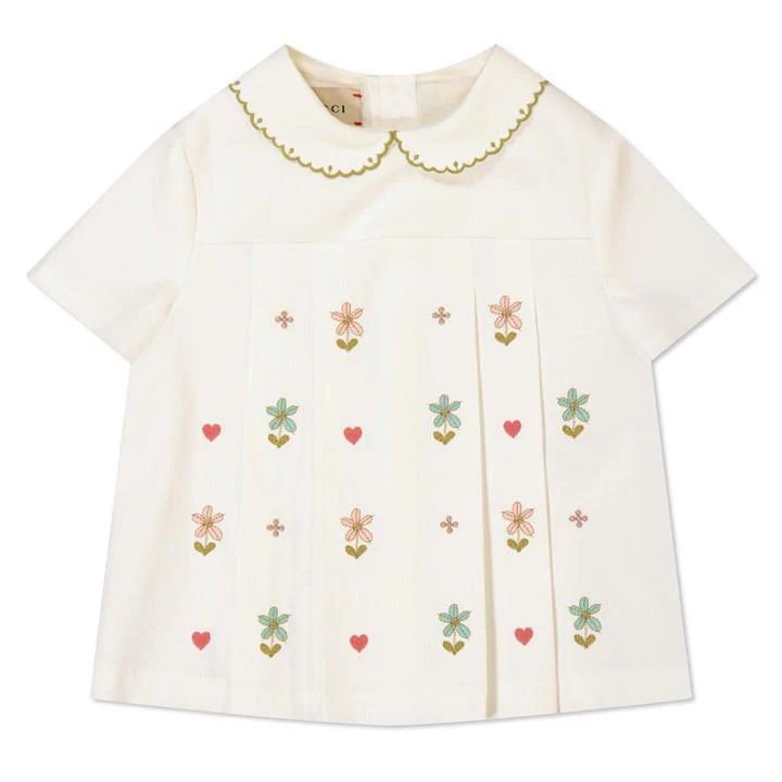 Baby Cotton Flower Embroidery T-Shirt - Cream
