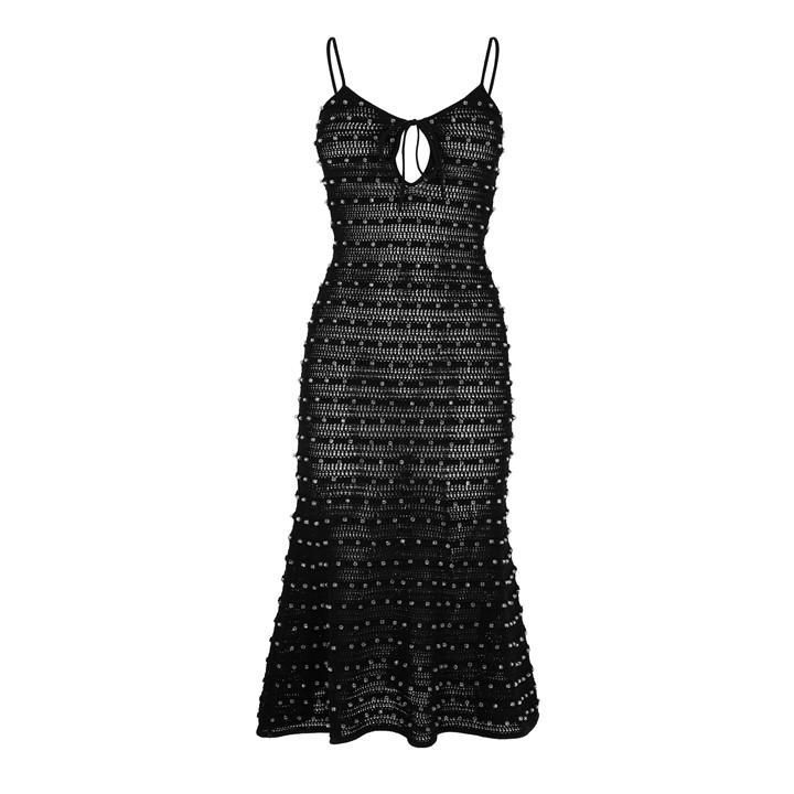 Beaded Knit Midi Dress - Black