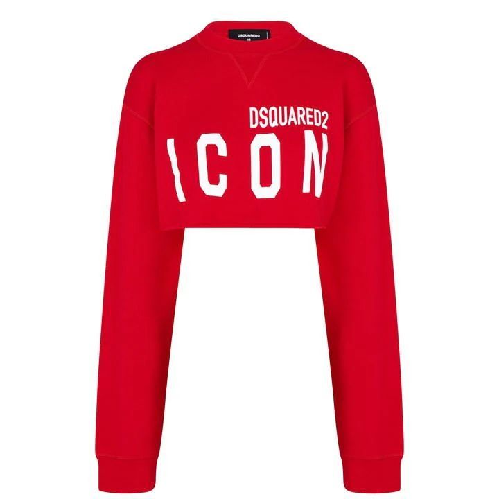 Cropped Icon Print Sweatshirt - Red