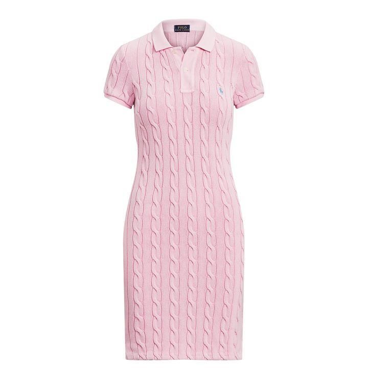 Cable Knit Polo Dress - Pink