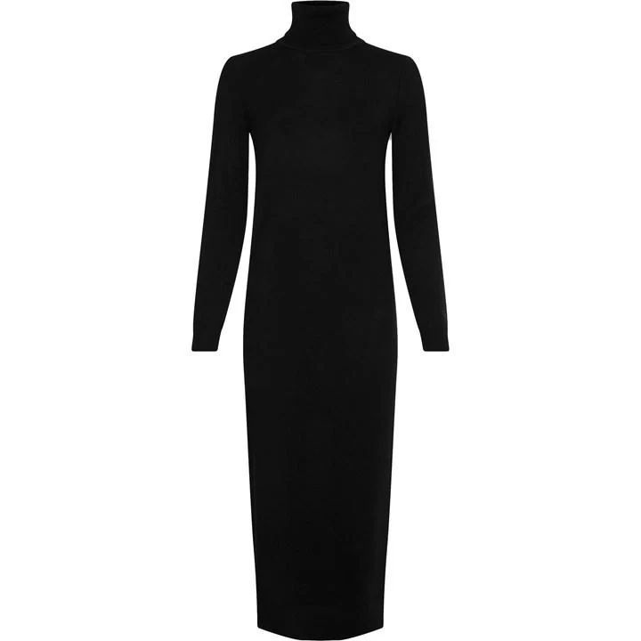 Extra Fine Wool Roll Neck Dress - Black