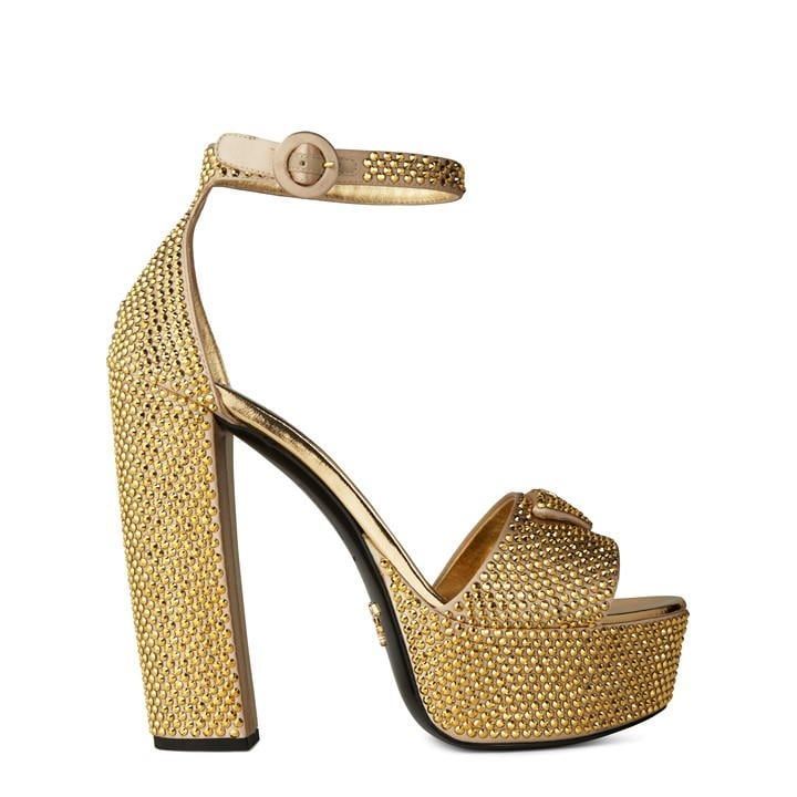 Crystal Embellished Platform Heels - Gold