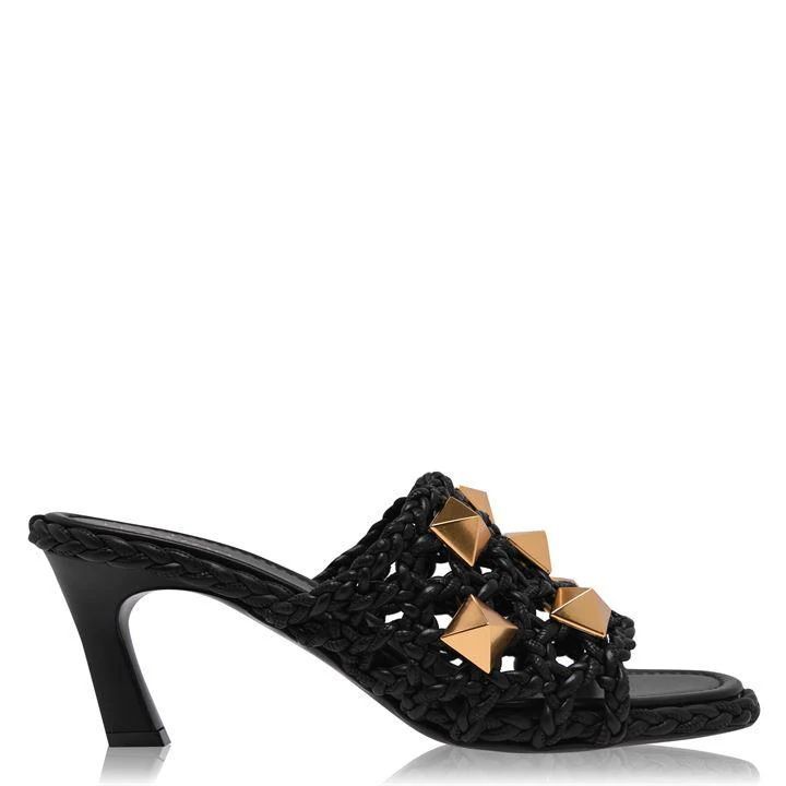 Roman Rope Heeled Mules - Black