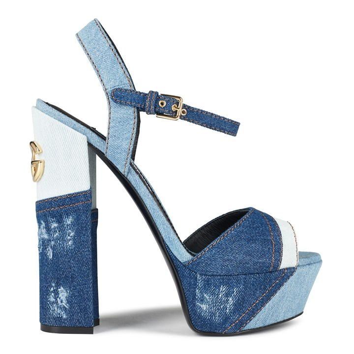 Patchwork Denim Keira Platform Sandals - Blue