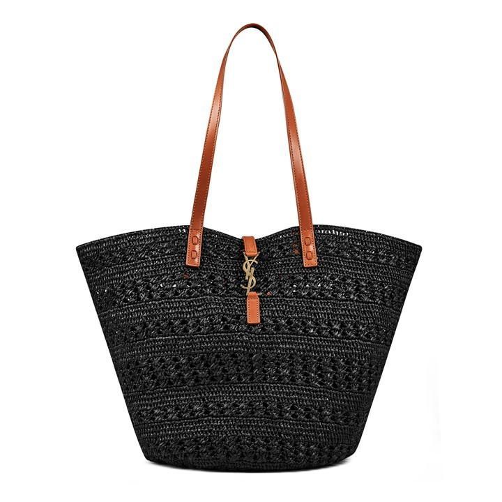 Raffia Basket Shopping Bag - Black