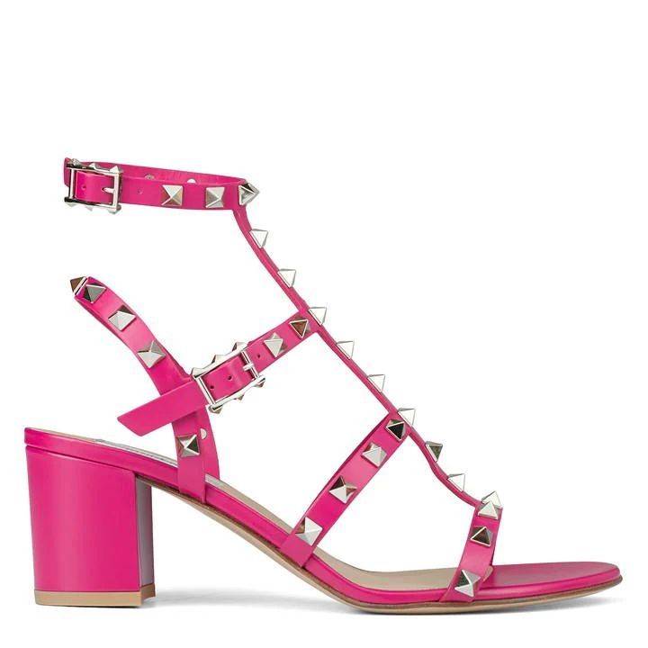 Rockstud Block Heeled Sandals - Pink