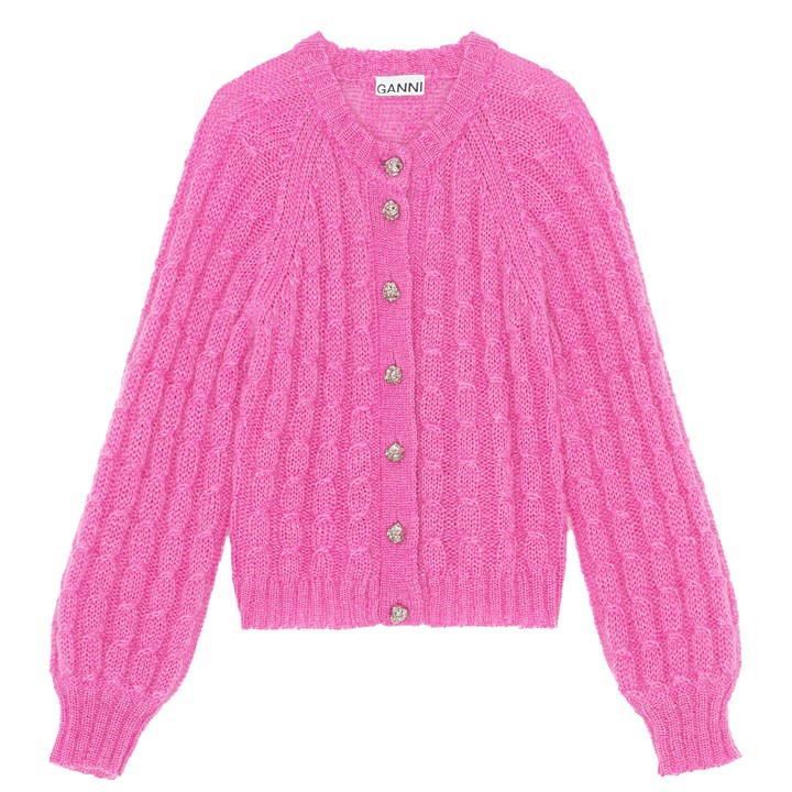 Wool Knit Jewel Cardigan - Pink