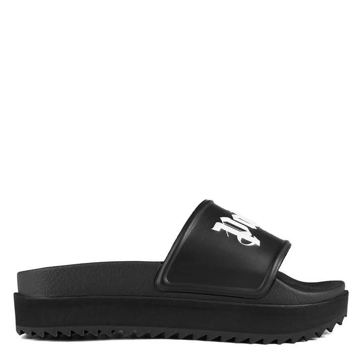 Platform Embossed Sliders - Black