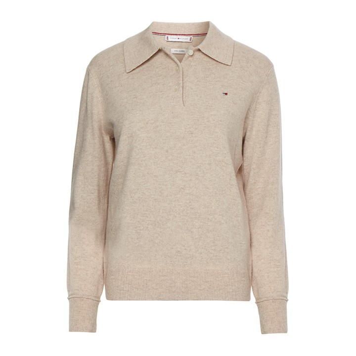 Wool Cashmere Polo-Nk Sweater - Cream