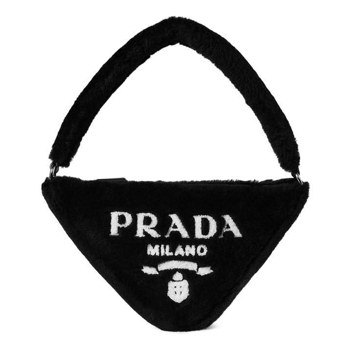 Shearling Triangle Shoulder Bag - Black