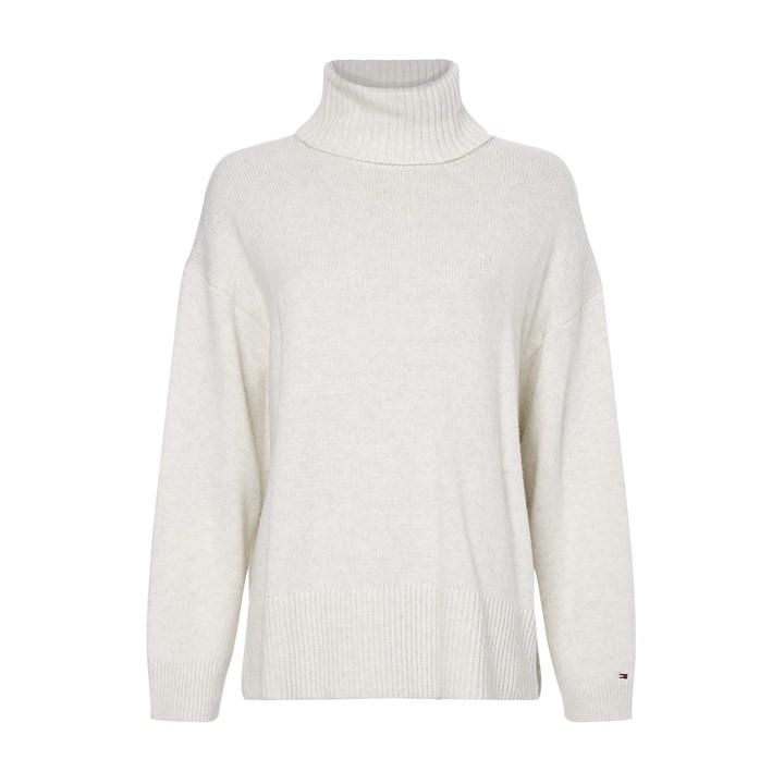 Wool Blend Roll-Nk Sweater - Grey
